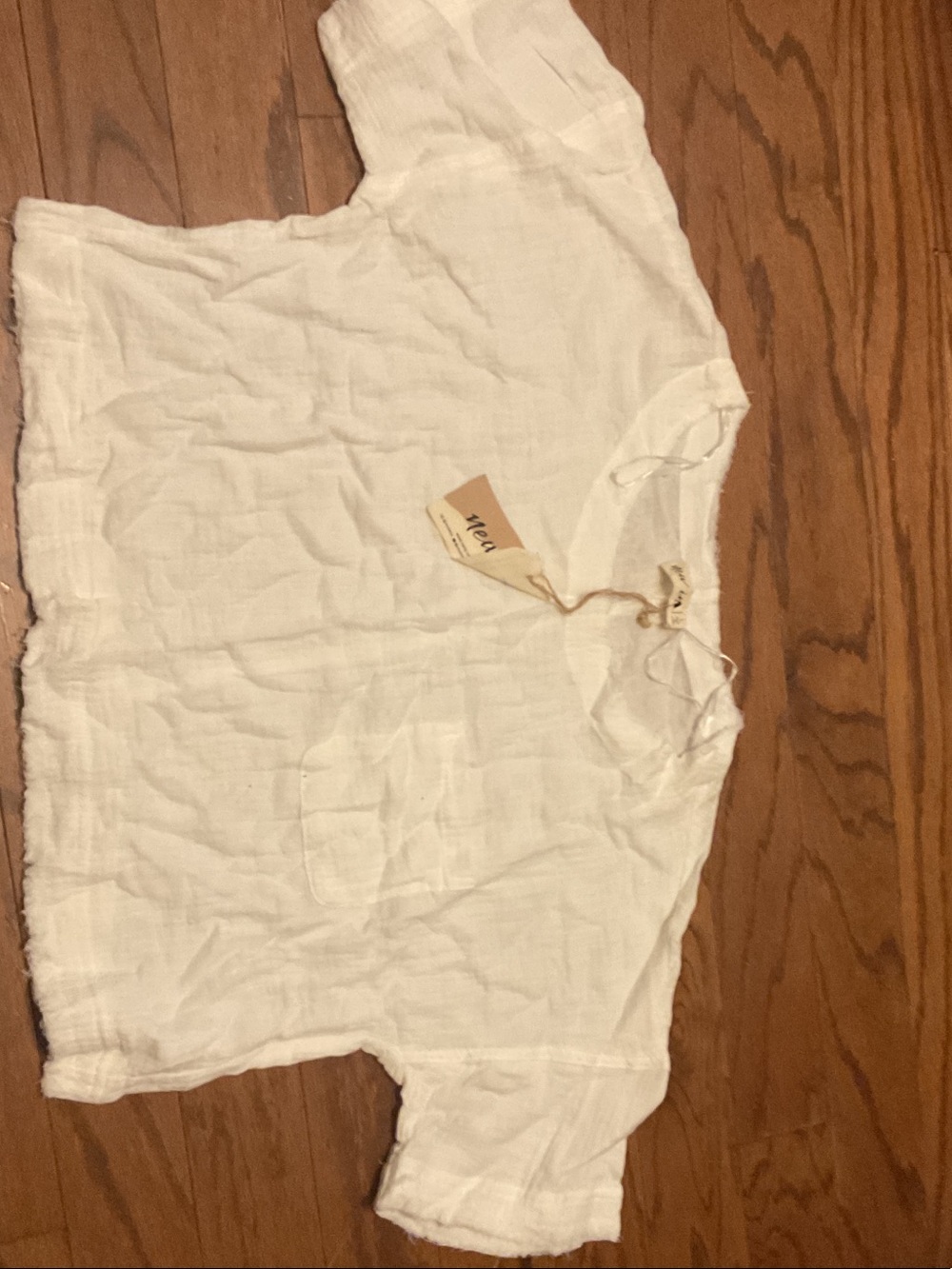 Very J White Gauze Short Sleeve Boxy Tunic with Tie Neck